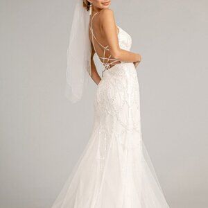 IVORY PROM PARTY Embroidered Mermaid Wedding Gown Open Back Laced Up GL3009
